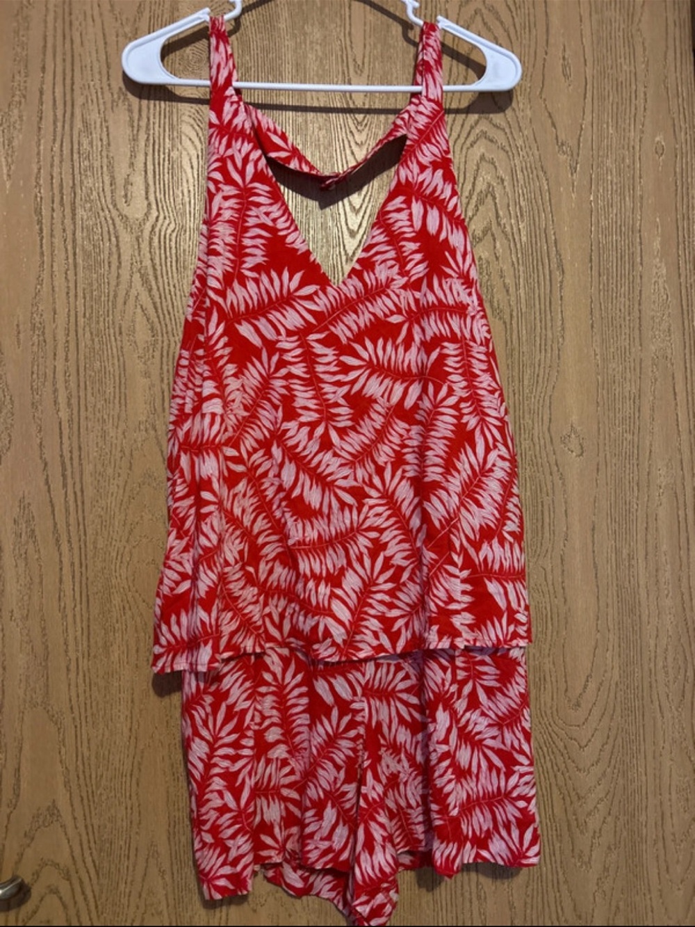 1. State Red and White Leaf-Print Romper